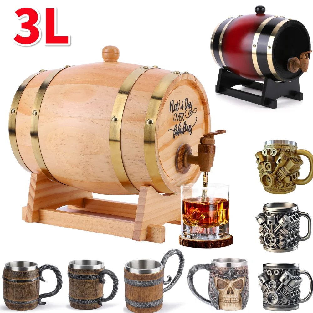 Wine Beer Tequila - Tong Wiski Kayu 3L dengan Dudukan,