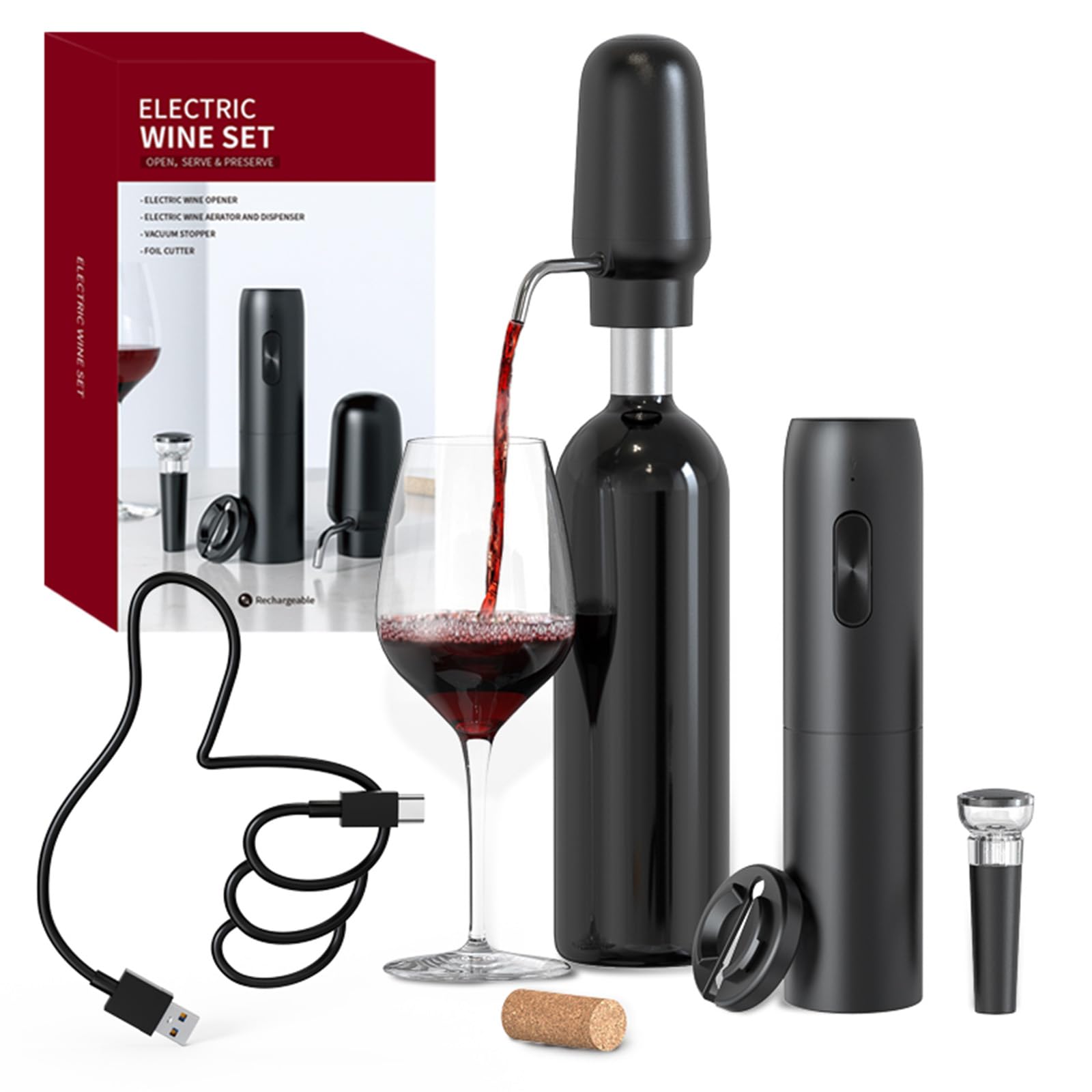 Decanter Aerator Set - Aerator Anggur Elektrik Cerdas 4-In-1 Set