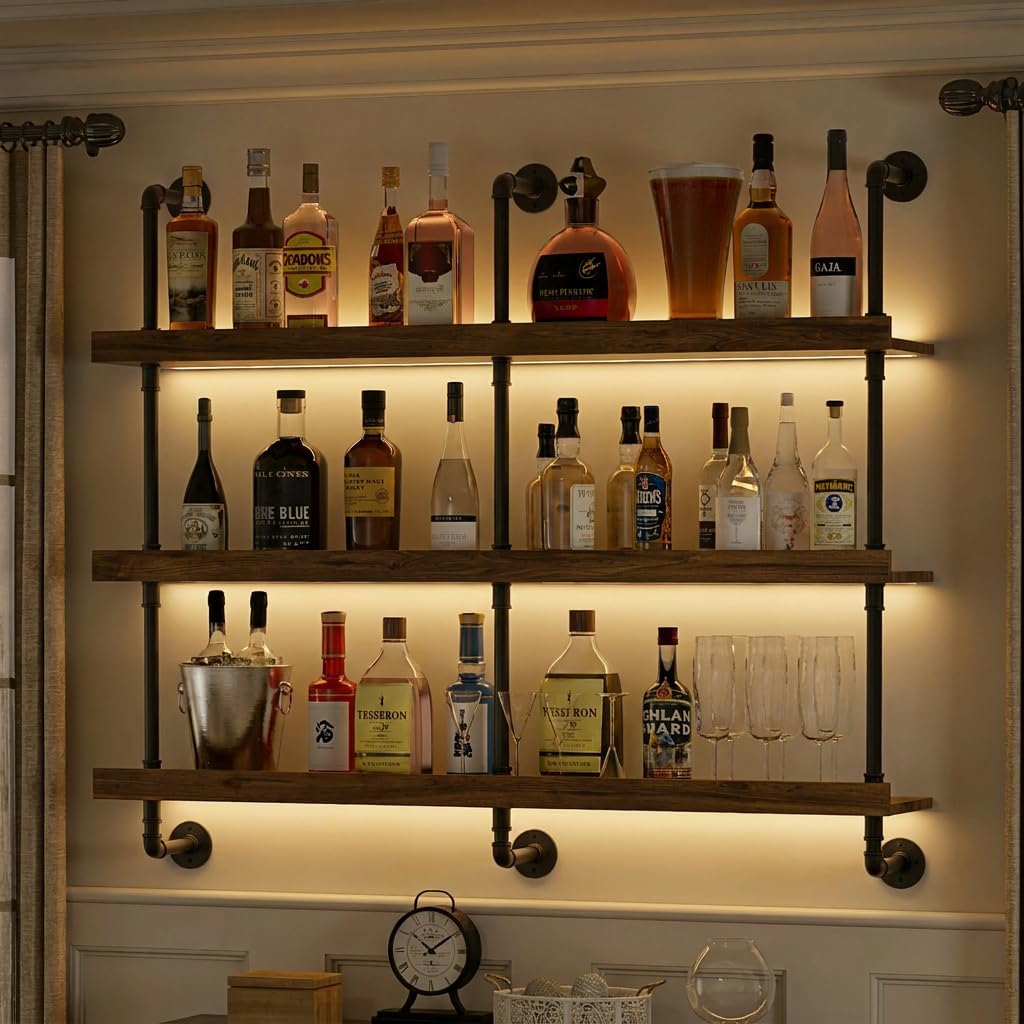 Wine Beer Liquor - Rak Anggur Dinding dengan Lampu LED,