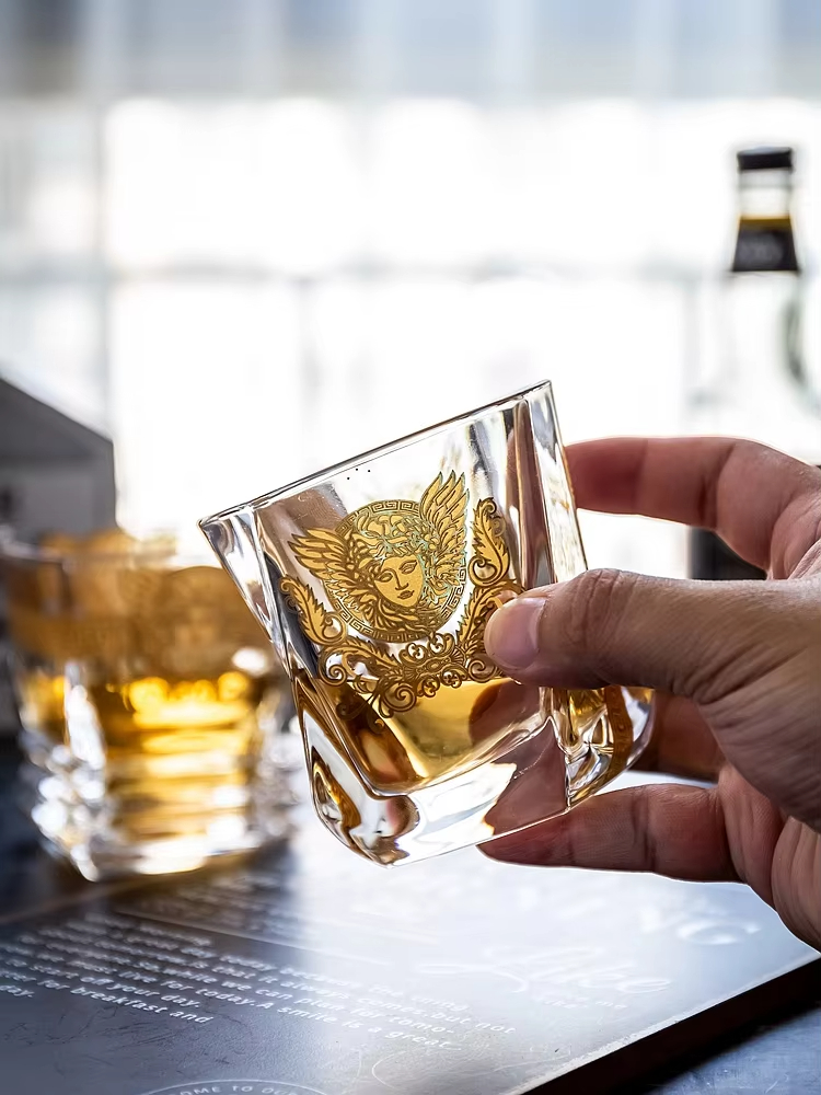 Gelas Wiski Lukis Kepala Emas  - Wine Beer Liquor ulasan dan harga